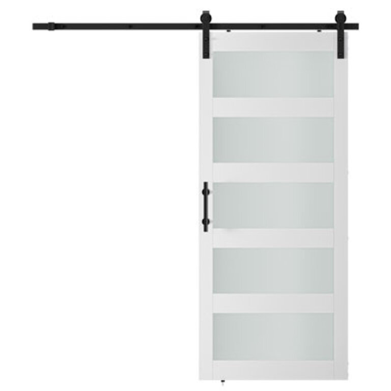 Glass Sliding Barn Door with Installation Hardware Kit 5-Lite Tempered Frosted  Glass Barn Door Modern  Contemporary Interior Door