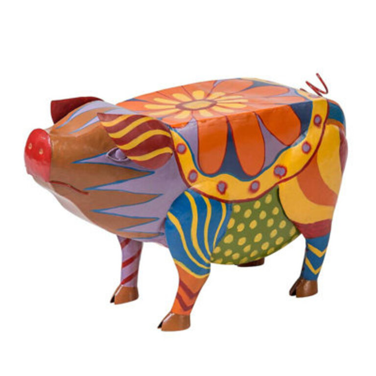 Fordbridge Folk Art Pig Metal IndoorOutdoor Side Table