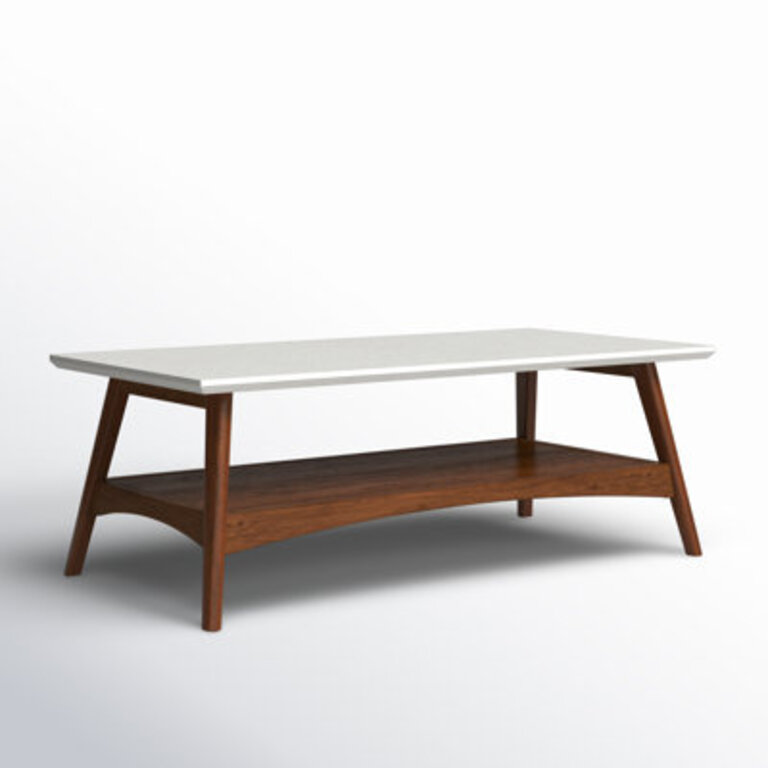 Parker Mid-century Coffee Table with Storage Shelf and White Top