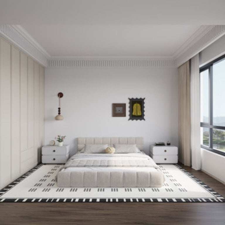 Chenille Upholstered Bed Frame With Headboard