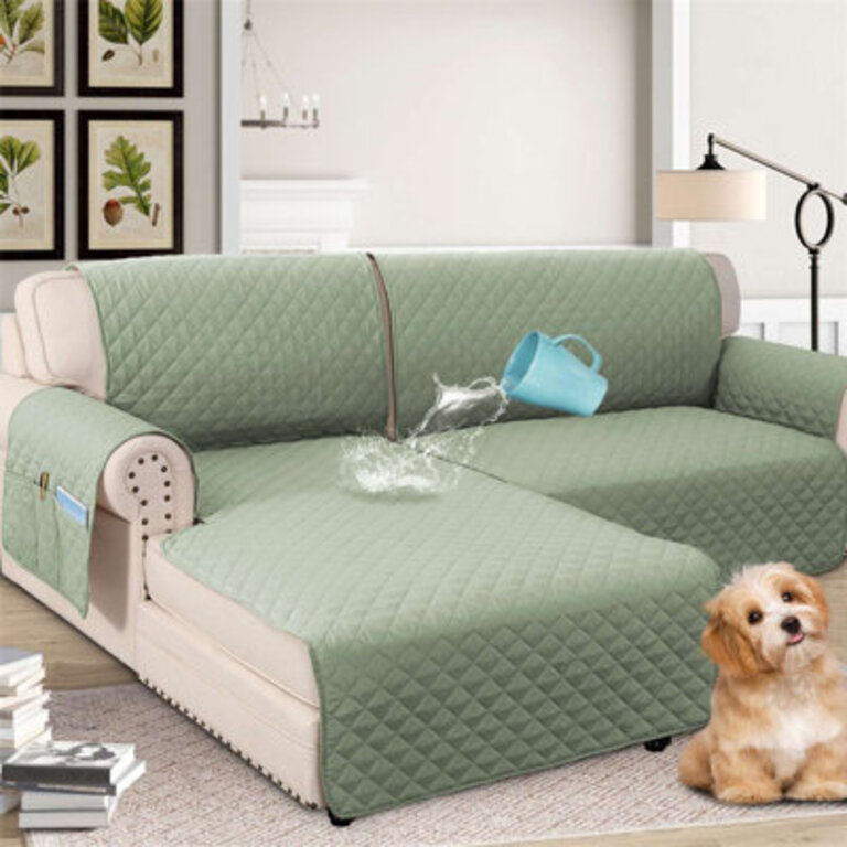100 Waterproof Sofa Slipcover for L Shape Sectional Sofa 2 Piece Microfiber Fabric Box Cushion Slipcover Left Chaise Cover with Sofa Cover Machine Washable
