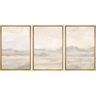 Minimal Landscape  Pastel Watercolor Cloudy Sky Gray Abstract Landscape  3 - Pieces