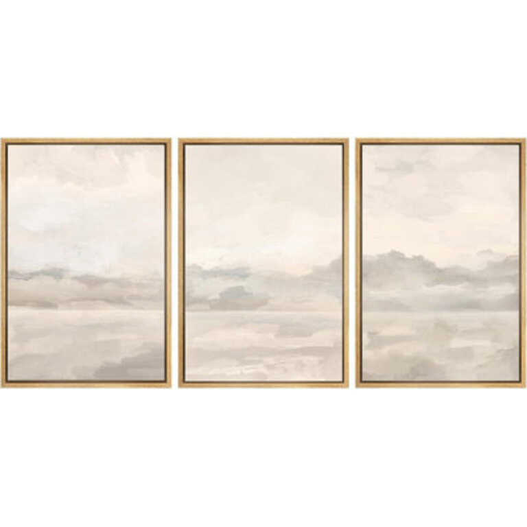 Minimal Landscape  Pastel Watercolor Cloudy Sky Gray Abstract Landscape  3 - Pieces