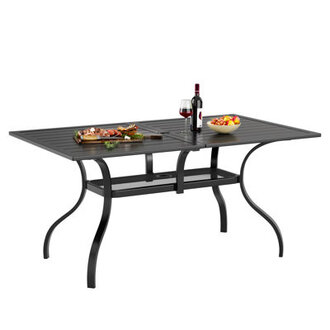 Jayc Metal Rectangular Outdoor Patio Dining Table with 165 Umbrella Hole and Bottom Storage