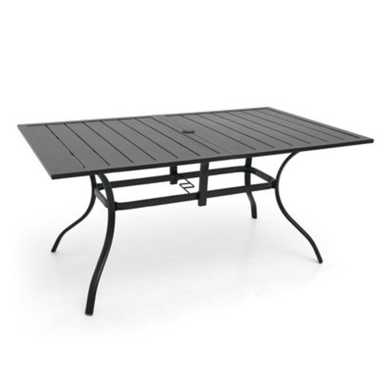 Naruram Rectangular Metal Outdoor Dining Table With Umbrella Hole  63 in W 38 in D