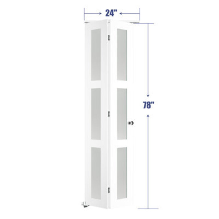 3-Lite Frosted Glass and Solid Manufactured Wood Bi-Fold Doors with Hardware Kit