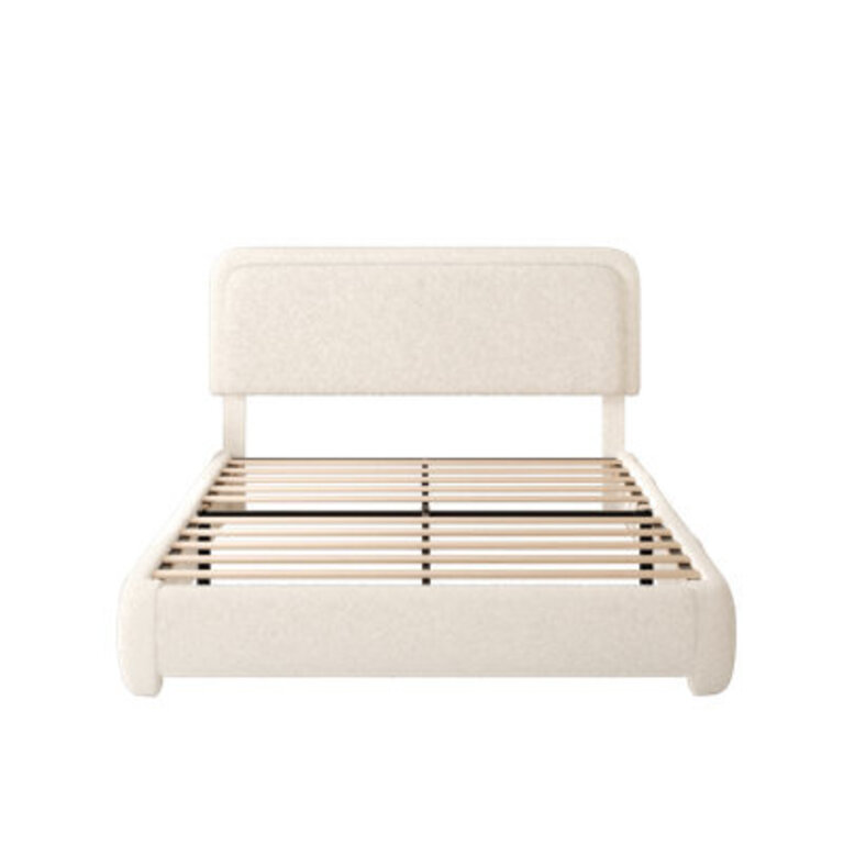 Haden Lambswool Boucle Upholstered Platform Bed Frame with Headboard