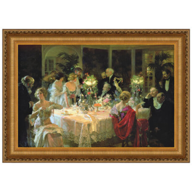 The End of Dinner 1913 by Jules Alexandre Grun Hand-Embellished Framed Canvas Oil Painting Print with Mounting Hardware