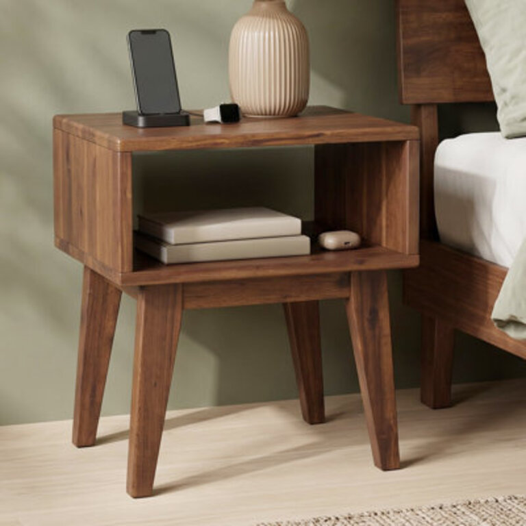 Acacia Serena Solid Wood Nightstand Mid Century Modern Side Table Bedroom with Storage