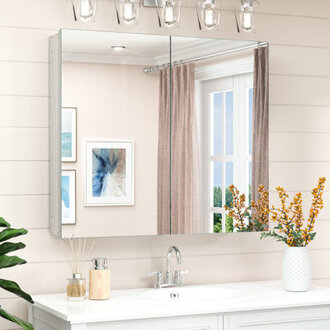 Husai Recessed or Surface Mount Aluminum Frameless Medicine Cabinet With Mirrored Door and Adjustable Shelves