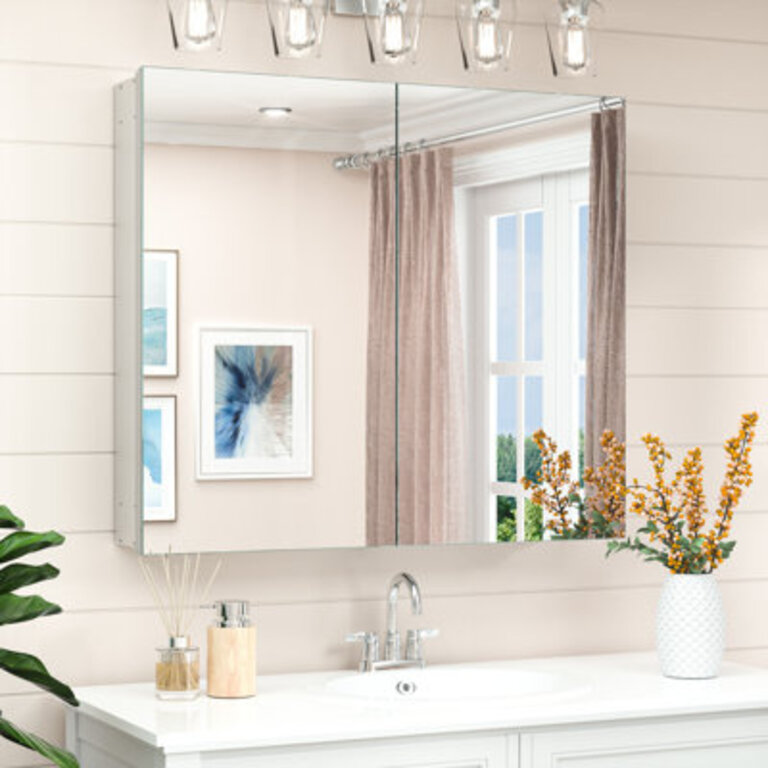 Husai Recessed or Surface Mount Aluminum Frameless Medicine Cabinet With Mirrored Door and Adjustable Shelves