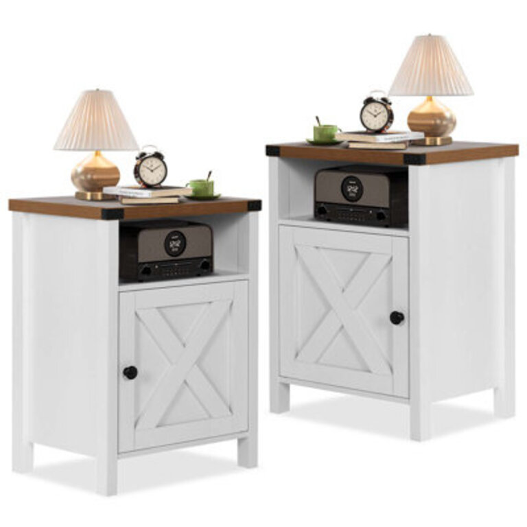 Farmhouse Nairoby Nightstand End Table End Tables with Barn Door and Shelf Modern Bed Side Table Rustic Nightstands Set for Bedroom Living Room
