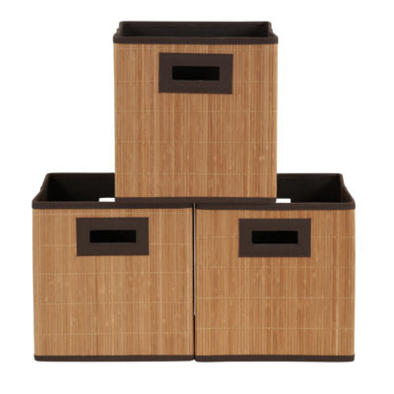 StorageCubes3PackDurableandLightweightBambooReedsAttractiveWoodgrainTextureDecorativeandFunctionalDesignEasytoClean