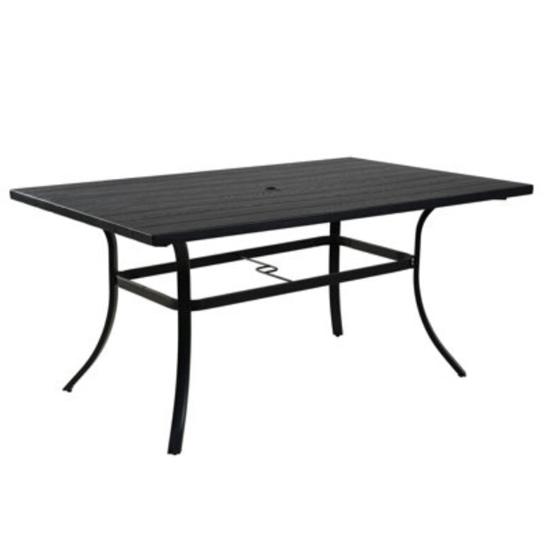 Errik Rectangular Metal Outdoor Dining Table with Umbrella Hole