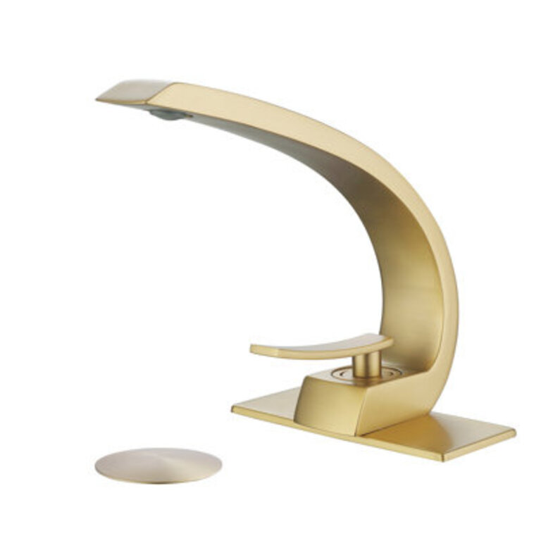 Modern Single Handle Single Hole Bathroom Sink Faucet in Lead-Free Solid Brass With Optional Drain Assembly