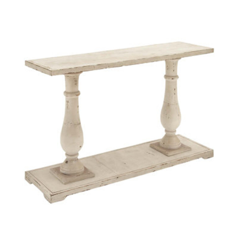 Ferreira Wood White Console Table with Distressed Accents