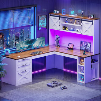 L Shaped Computer Desk 645 Reversible Gaming Desk With Led Light