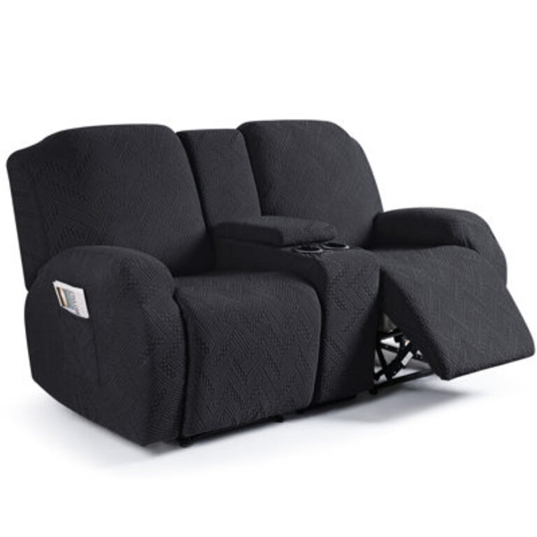 Harriet Box Cushion Recliner Loveseat Harriet with Console Stretch Anti-Slip Reclining Slipcover for 2 Cushion Couch with Pockets