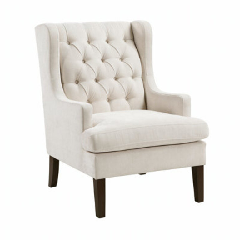Keisha 29 Traditional Accent Chair - Textured Fabric Wingback Chair with elegant Button-Tufting Durable Plywood Frame Espresso Rubber Wood Legs Removable Seat Cushion Cover