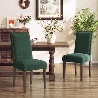 Syriyah Vintage 6 Thick Seat Linen Parsons Dining Chairs with Nailhead Trim Solid Wood Legs