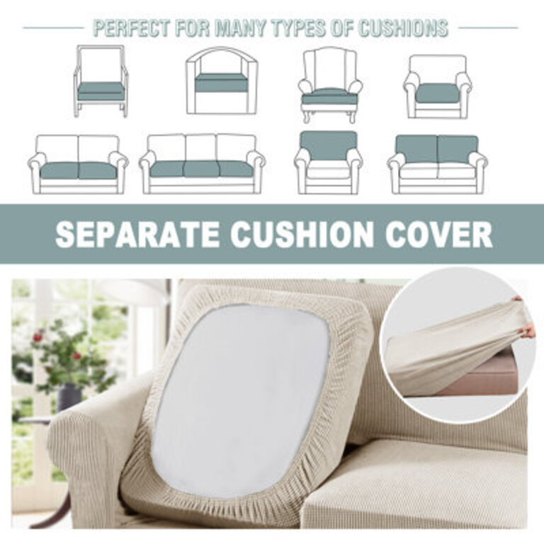 Machine Washable Sofa Slipcover Armchair Cover Rich Textured High Spandex Small Checks Knitted Jacquard Sofa Slipcover with Cushion Covers