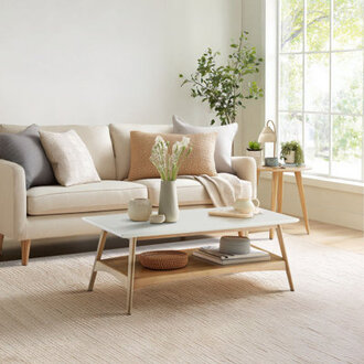 Parker Mid-century Coffee Table with Storage Shelf and White Top