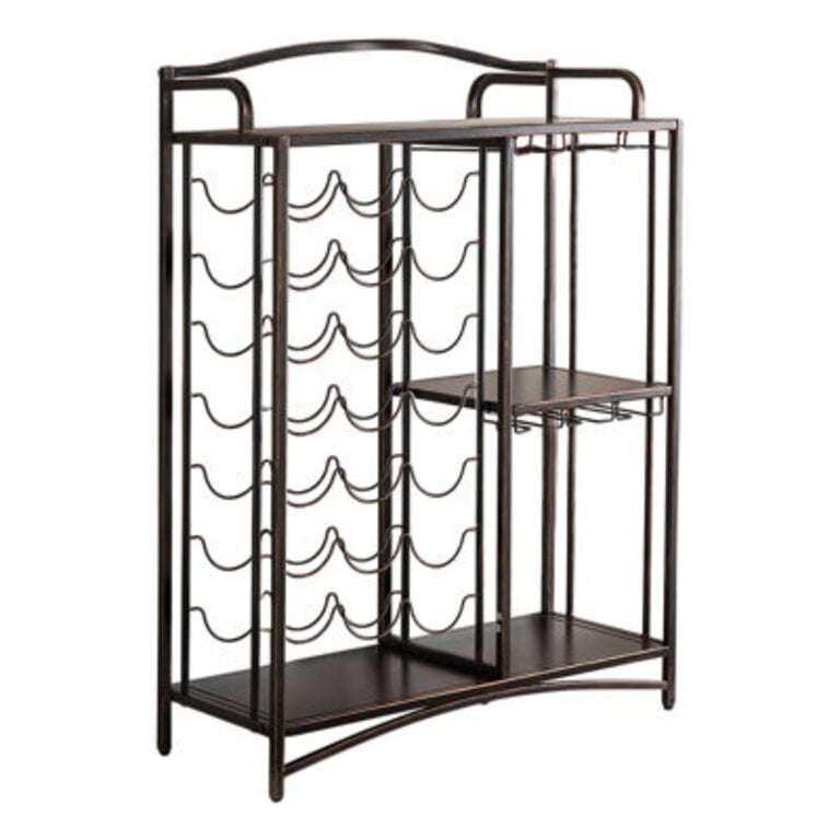 Rack Table Bar Cabinet Shelves Liquor Wine Storage Stand with Glass Holder-Holds 21 Bottles Small
