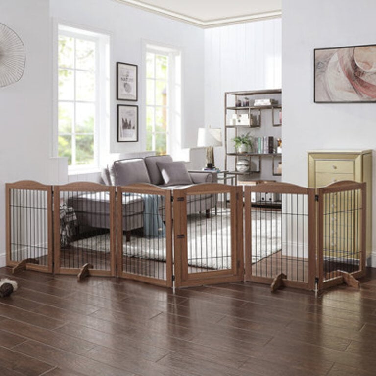 Neema 132 Extra Wide Dog Gate and Pet Playpen Free Standing Tall Dog Fence with Walk Through Door Dog Barriers for Home Use as Indoor Dogs Cats Pen Rabbit Pen Baby Gate