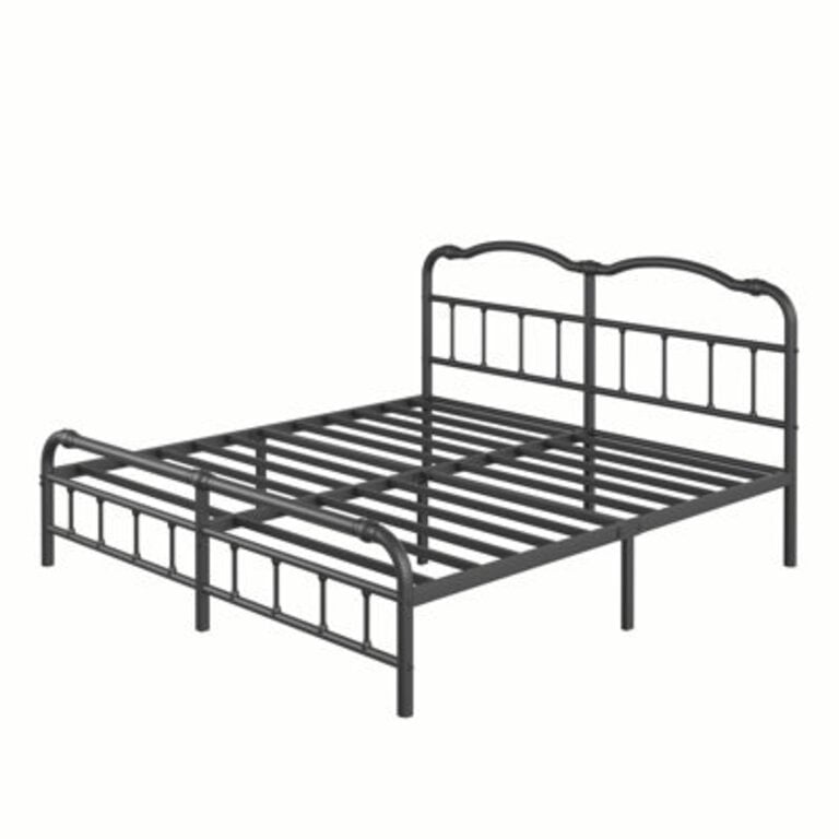 Oley Industrial Style 14H Metal Black Bed Frames with Headboard  Footboard No Box Spring Need  No Squeak
