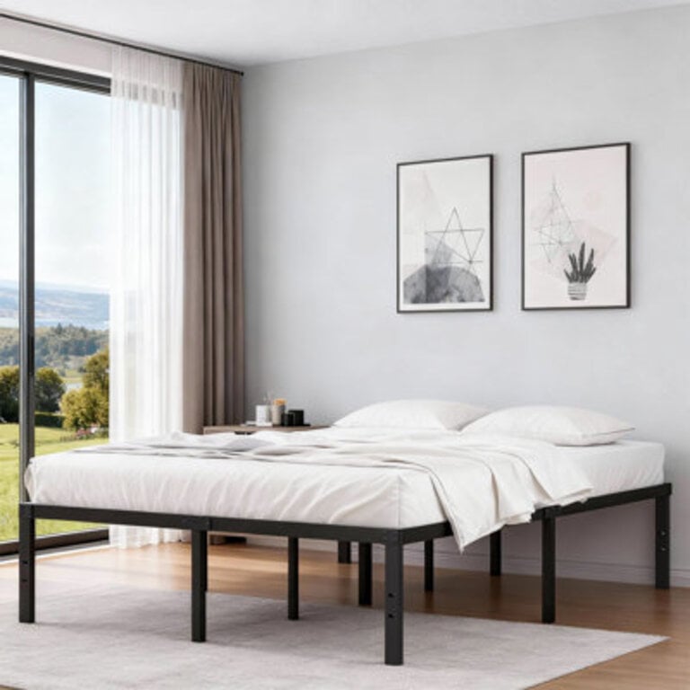 Turberville Black Metal Platform Bed Frame With Steel Slat Support No Box Spring Needed
