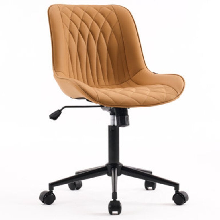 Armless Swivel Office Chair Faux Leather Upholstered Waterproof Desk Chair Ergonomic Adjustable Computer Chair