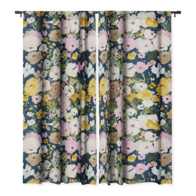 Alison Janssen Flower Stand Blue 1pc Blackout Window Curtain Panel