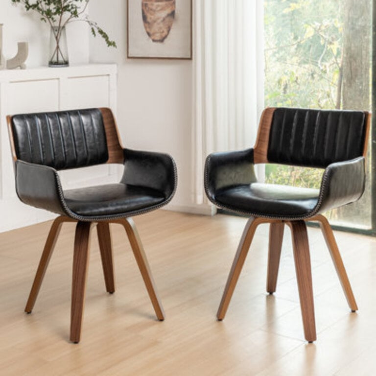 Set of 2 Hitney Faux Leather Swivel Dining Armchairs