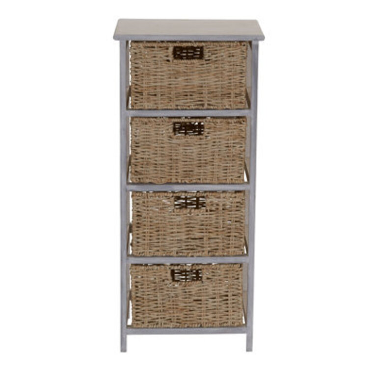 Acton Storage Chest of 4 Drawers Sollid Wood and Wicker Baskets