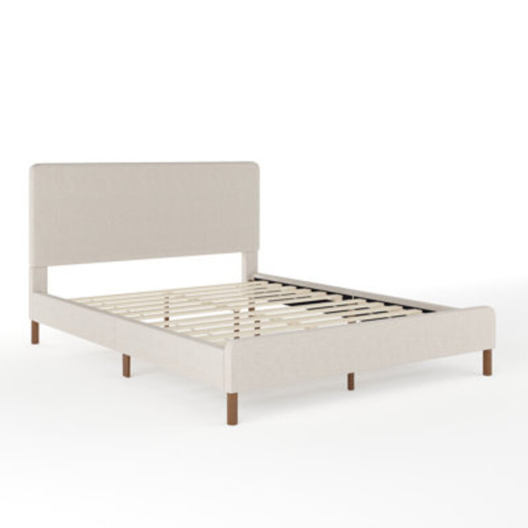 Martha Stewart Britta Upholstered Platform Bed With Piped Detail Headboard
