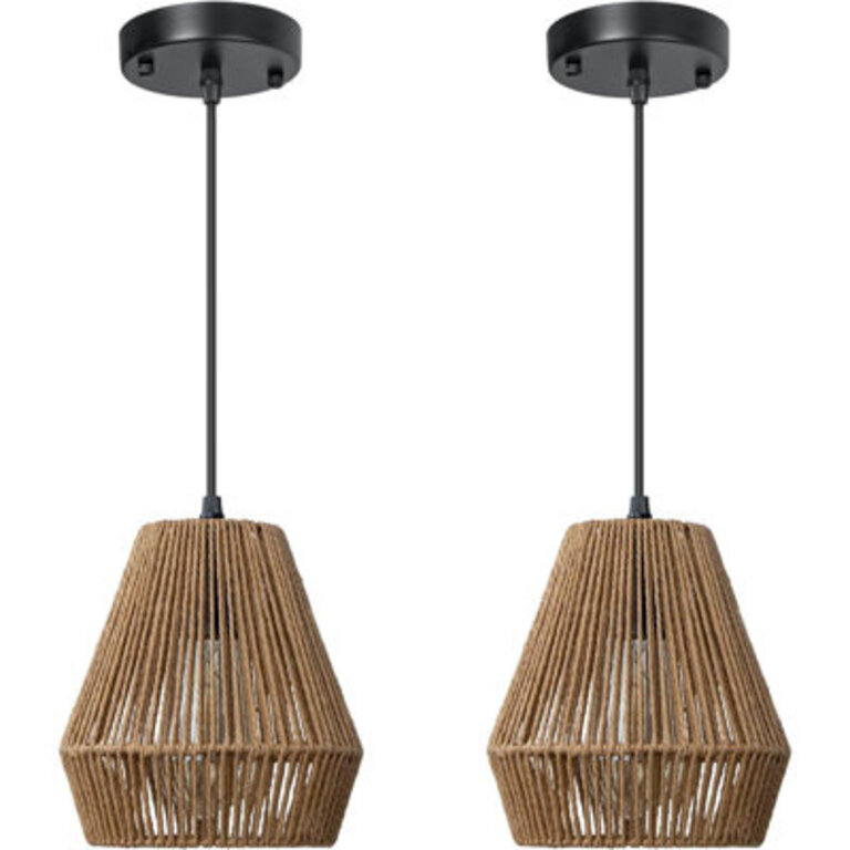 Yingst 787 in 2 Pack Boho Mini Rattan Pendant Light