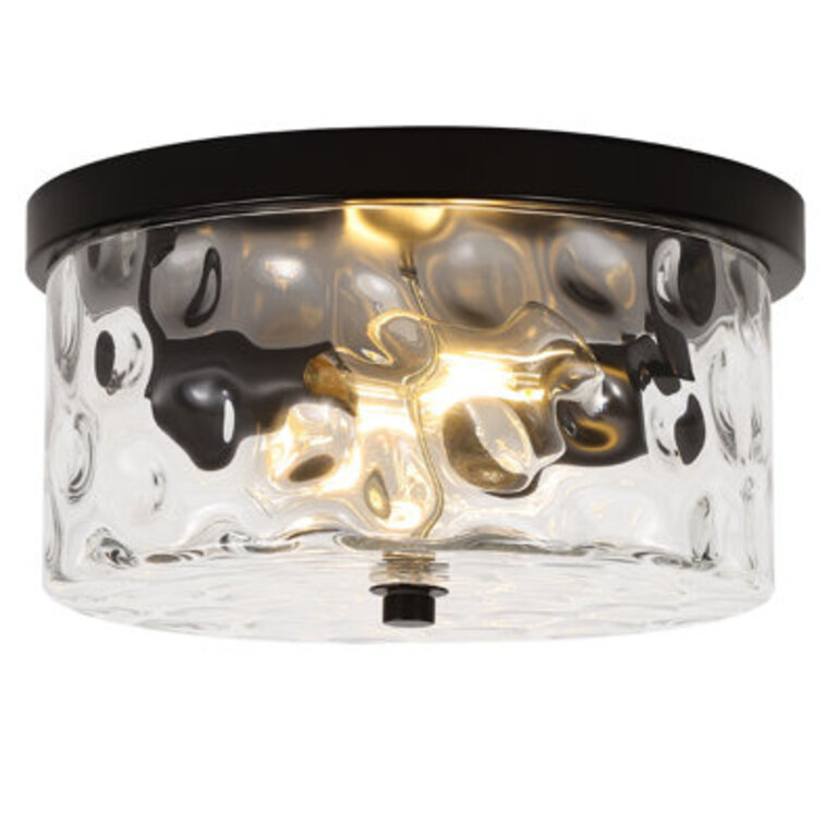 Alixandra 2-Light Flush Mount Ceiling Light With Clear Hammered Glass