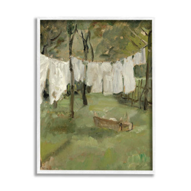 Classic Clothesline Yard Scene  Watercolor Painting