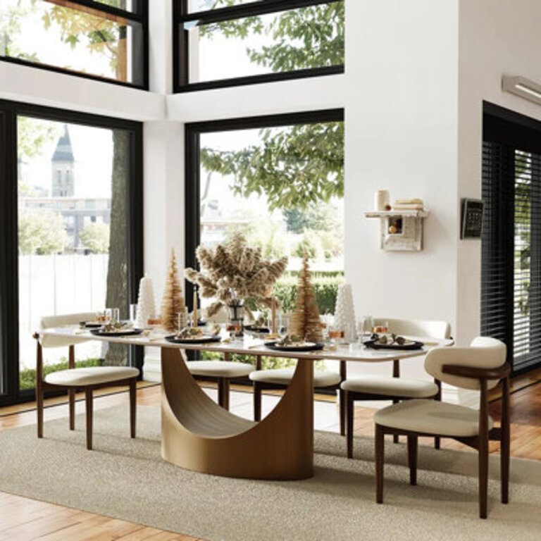 Modern Rectangular Sintered Stone Dining Table with Pedestal Base