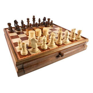 WORLDWISE IMPORTS CHESS AND CHECKERS: WALNUT AND MAPLE INLAID CHEST
