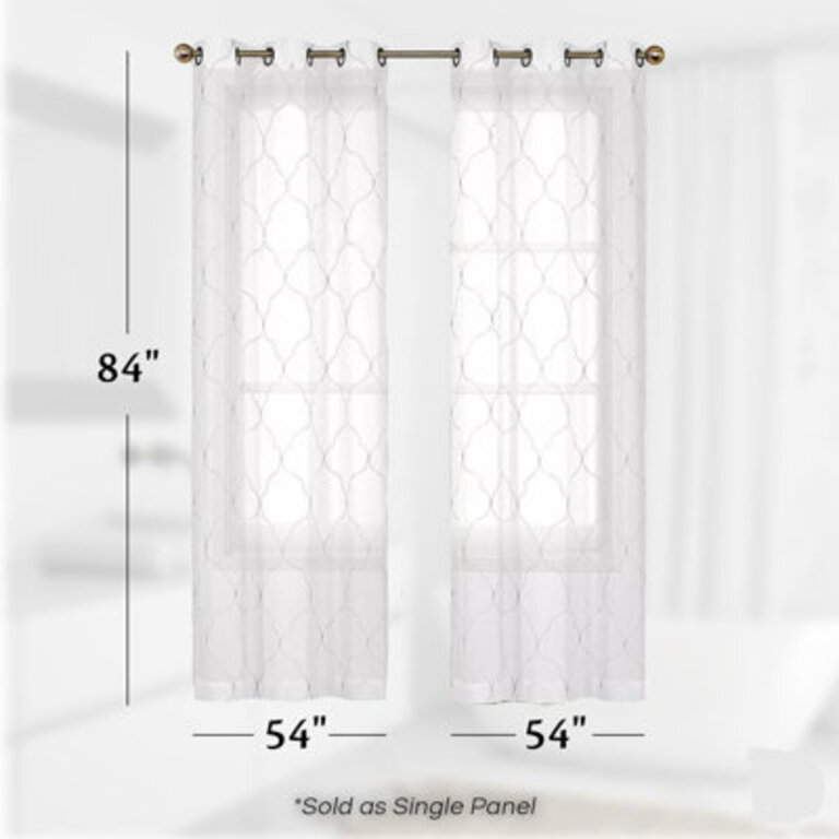Geometric Sheer Grommet Single Curtain Panel Curtain Color: White