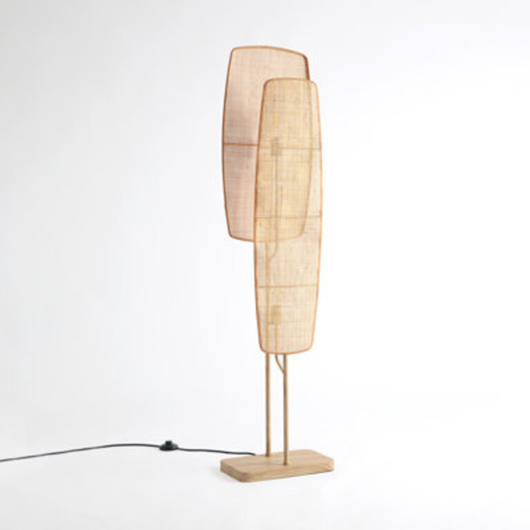 Amud 55" 2 - Light Boho Weaved Bamboo Colum Floor Lamp with Natural Wood Grain Finish