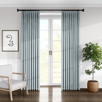Pinch Pleat Ticking Stripe Indigo Pinch Pleat Drapery Panel 50"X 96" Long - Each Curtain Color: Indigo, Size per Panel: 25" W x 96" L