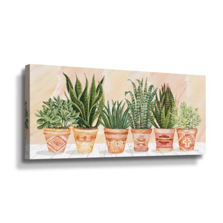 Aztec Potted Plants In A Row Gallery Format: Wrapped Canvas, Size: 18" H x 36" W x 2" D