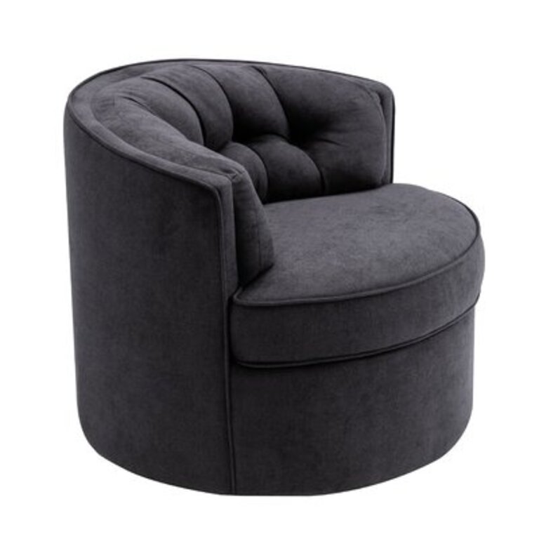 33” Wide Swivel Barrel Chair Comfy Tufted Back Accent Round Barrel Chair Leisure Chair For Living Room Body Fabric: Black 100% Linen