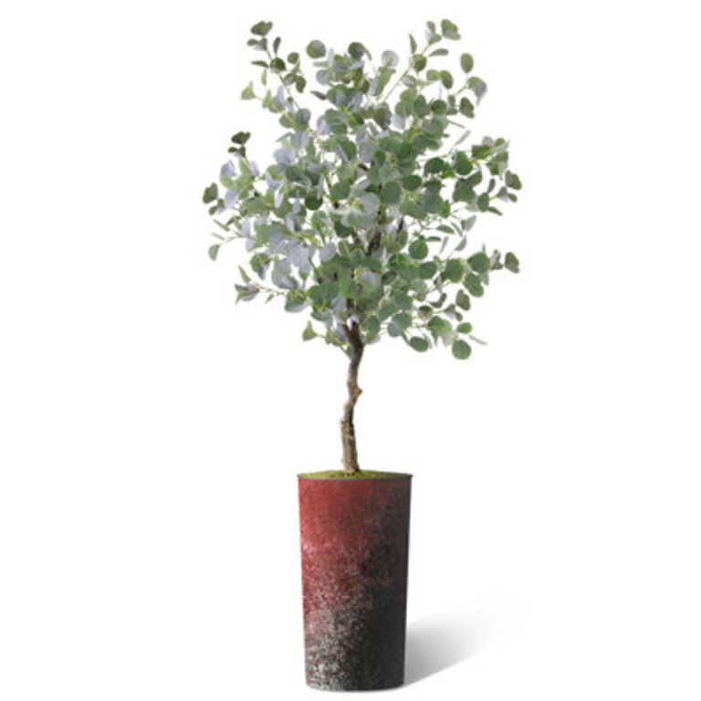 Artificial Tree In Modern Planter, Fake Eucalyptus Silk Tree Home Decoration (Plant Pot Plus Tree) Base Color: Red Faded Pattern