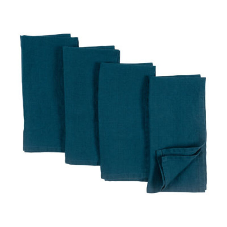 Alvia 100% Stone Washed Linen Napkins, 20" x 20" Color: Dark Blue