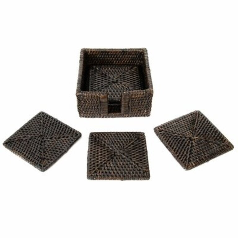 Alcott Coaster Set with Holder Color: Espresso