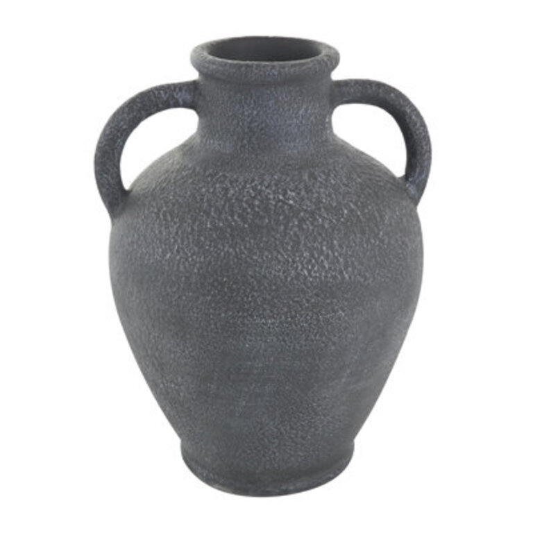 Ceramic Whitewashed Textured Amphora Decorative Vase with 2 Handles