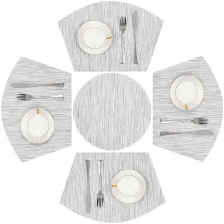 Round Table Placemats Set Of 5 Wedge Shaped Place Mat With Round Centerpiece Mat Heat Resistant Table Mats Washable (5, Gray White) Color: Gray
